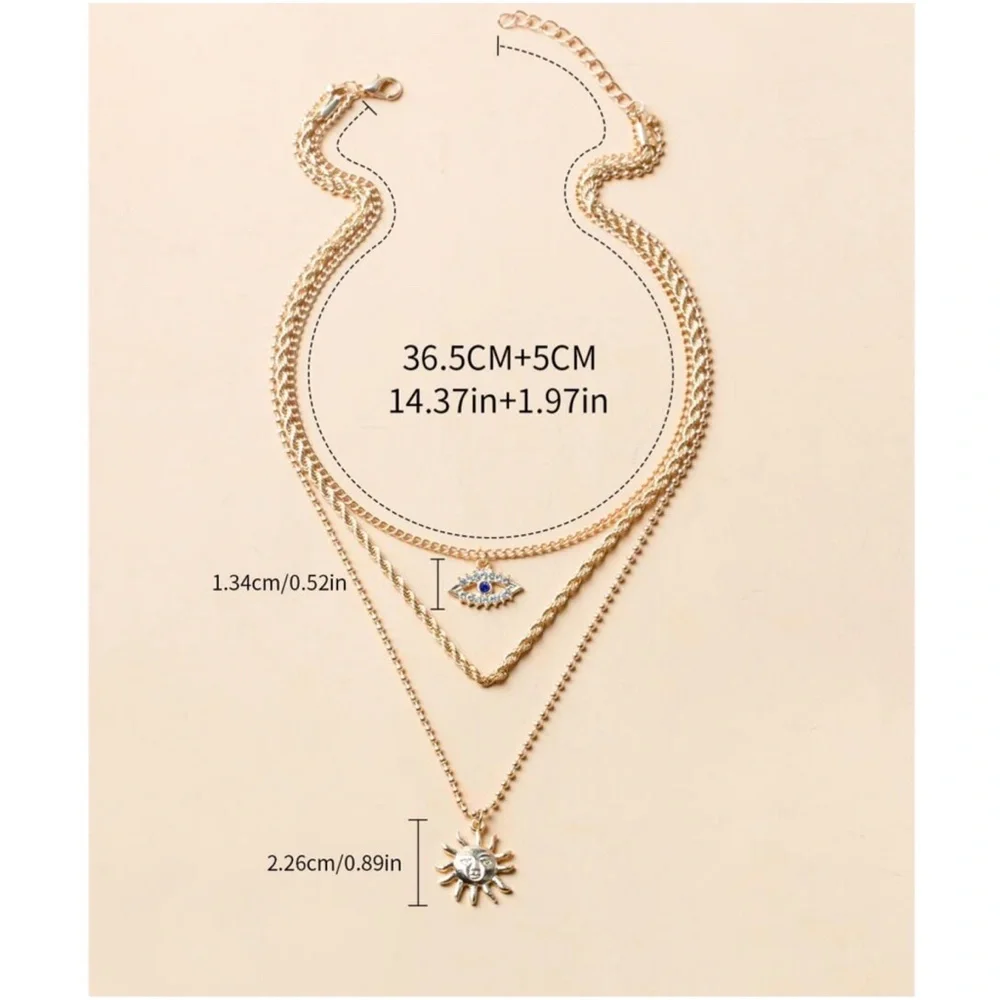 Boho Evil eye Sun Multilayer Necklace - Picture 4 of 7